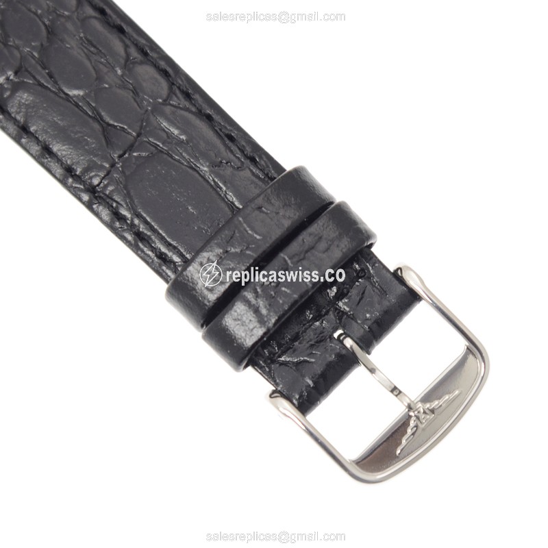 Longines Lyre Quartz Replica - Stainless Steel - White Dial, Black Alligator Strap - View 4