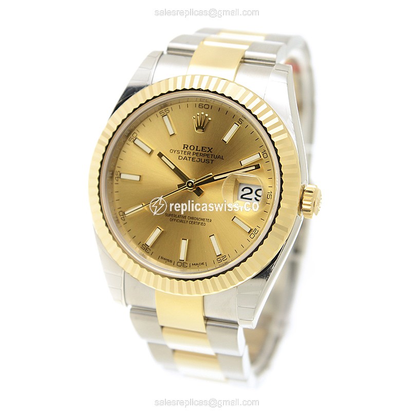 Rolex Datejust Replica - Automatic - 18kt Gold & Steel - Gold Dial, Clasp - View 3