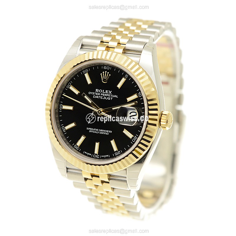 Rolex Datejust Replica - Automatic - 18kt Gold & Steel - Black Dial - View 3