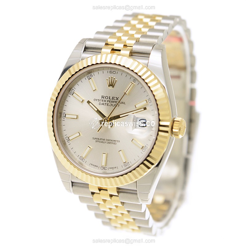Rolex DATEJUST Replica - 18kt Gold/Steel - Automatic - Silver Dial - View 3
