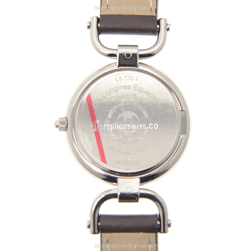 Longines EQUESTRIAN Quartz Replica - White Dial, Buckle Clasp, Brown Cowhide Strap - View 3