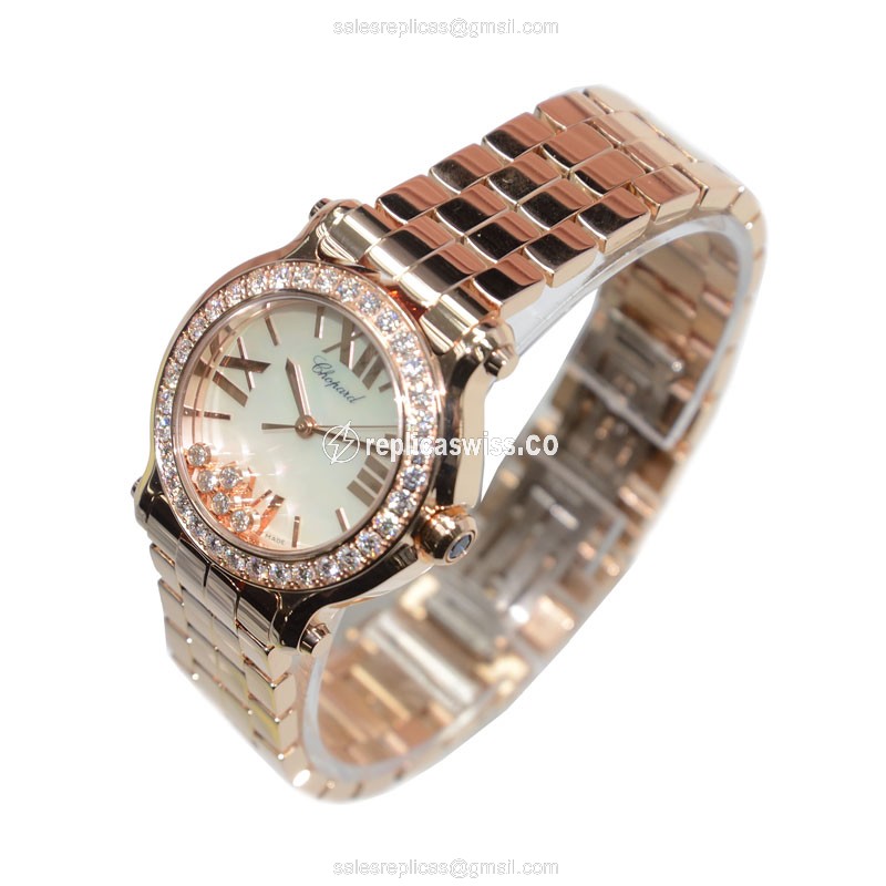 Chopard Happy Sport Quartz 18kt Rose Gold - Diamonds White Dial Gold Clasp - View 3