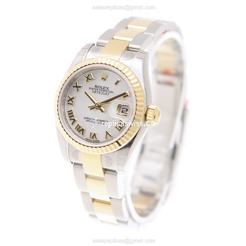 Rolex Datejust Replica - Automatic - White Dial - 18kt Gold & Steel - Gold Clasp - View 3