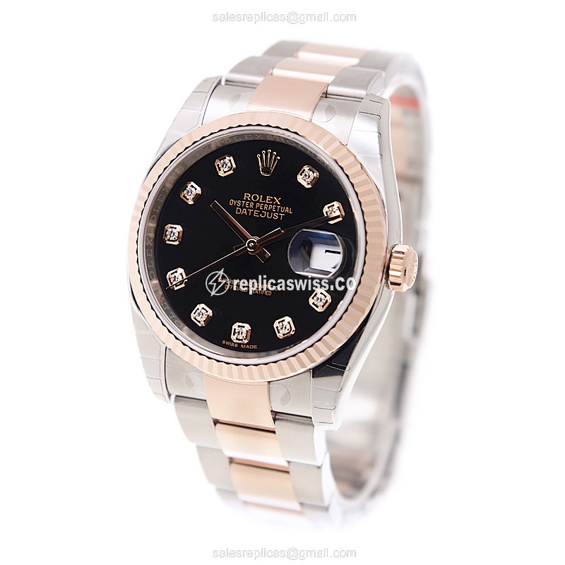 Rolex Datejust Replica - Automatic - Rose Gold - Black Dial - View 3