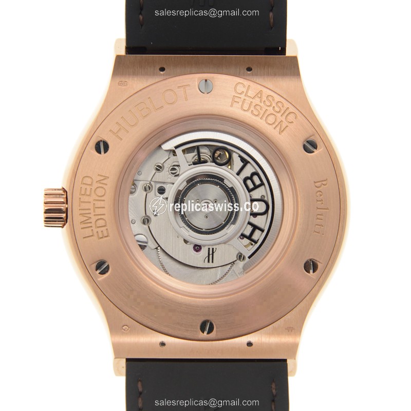 Hublot Classic Fusion Replica - Automatic - 18kt Rose Gold - Brown Dial - Rubber Strap - View 3
