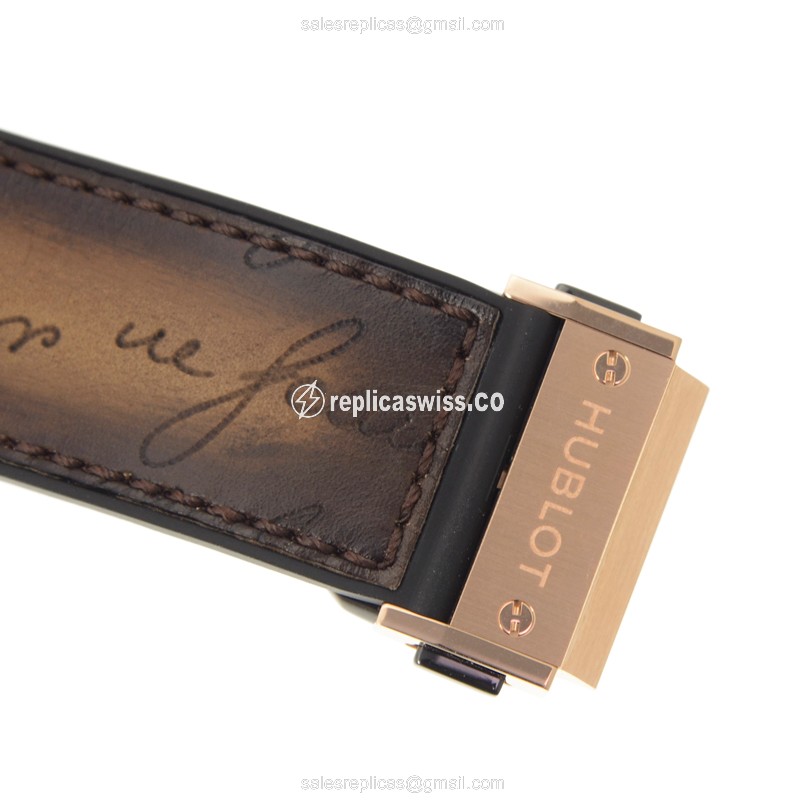 Hublot Classic Fusion Replica - Automatic - 18kt Rose Gold - Brown Dial - Rubber Strap - View 4