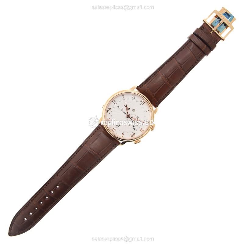 Blancpain Villeret 6640-3642-55B - Auto 18kt Rose Gold - White Dial - Brown Alligator Strap - View 2