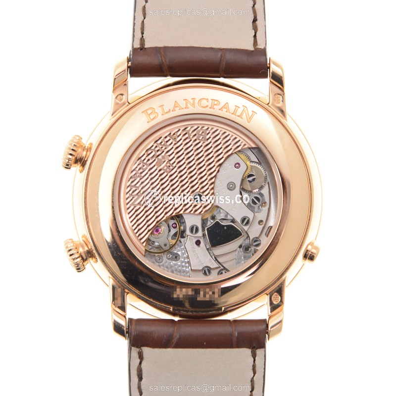 Blancpain Villeret 6640-3642-55B - Auto 18kt Rose Gold - White Dial - Brown Alligator Strap - View 3
