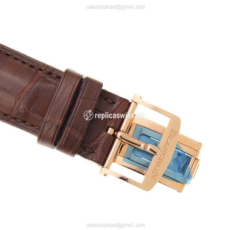 Blancpain Villeret 6640-3642-55B - Auto 18kt Rose Gold - White Dial - Brown Alligator Strap - View 4