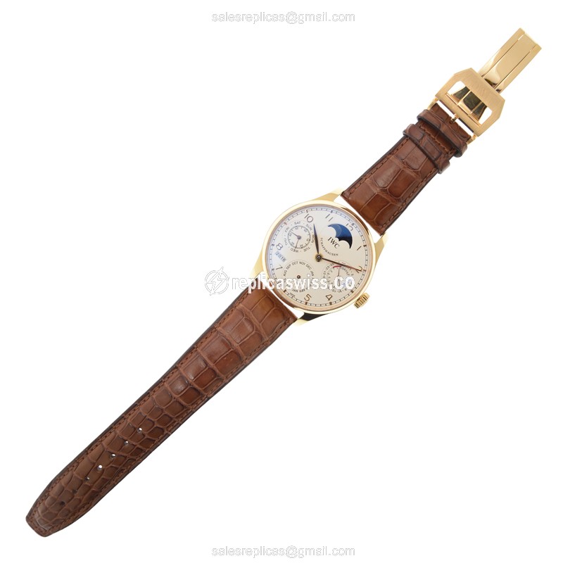 IWC Portuguese IW502213 - Manual Wind - 18kt Rose Gold - White Dial - Brown Alligator Strap - View 2
