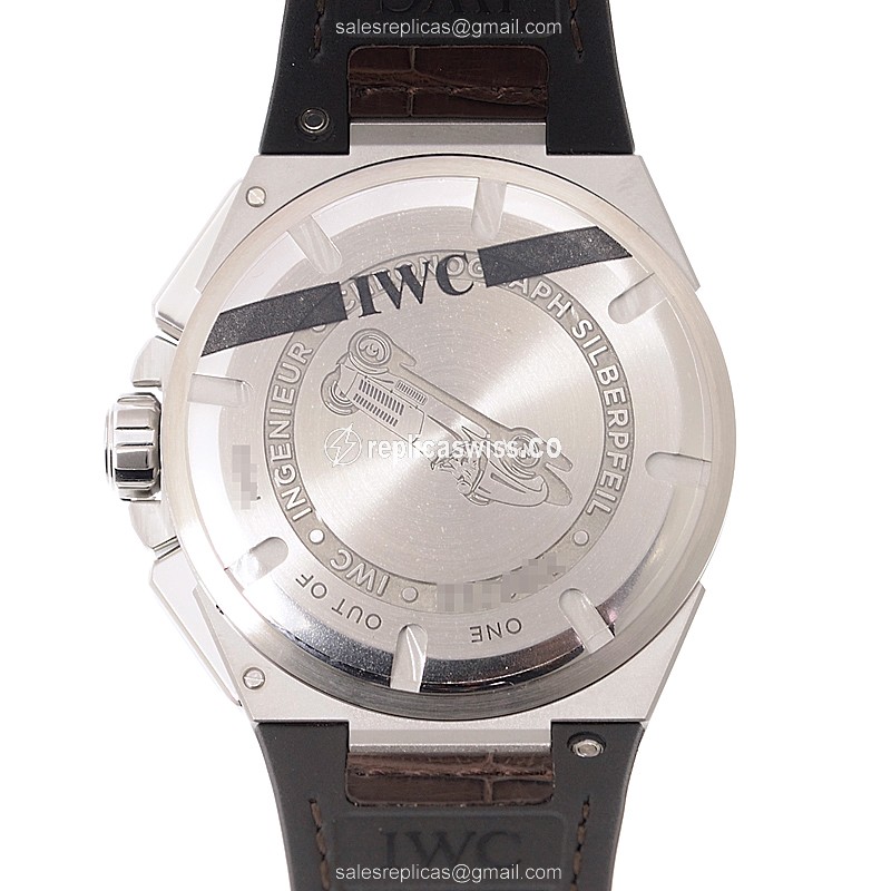 IWC Ingenieur Replica - Automatic - Stainless Steel - Silver Dial - Brown Rubber Strap - View 3