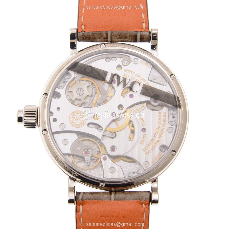 IWC Portofino Replica - Manual Wind - 18kt Gold - Gray Dial - Brown Alligator Buckle - View 3