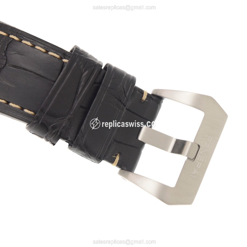 Panerai PAM01392 LUMINOR Replica - Automatic - Steel Case - Black Dial - Alligator Black Strap - Buckle Clasp - View 4