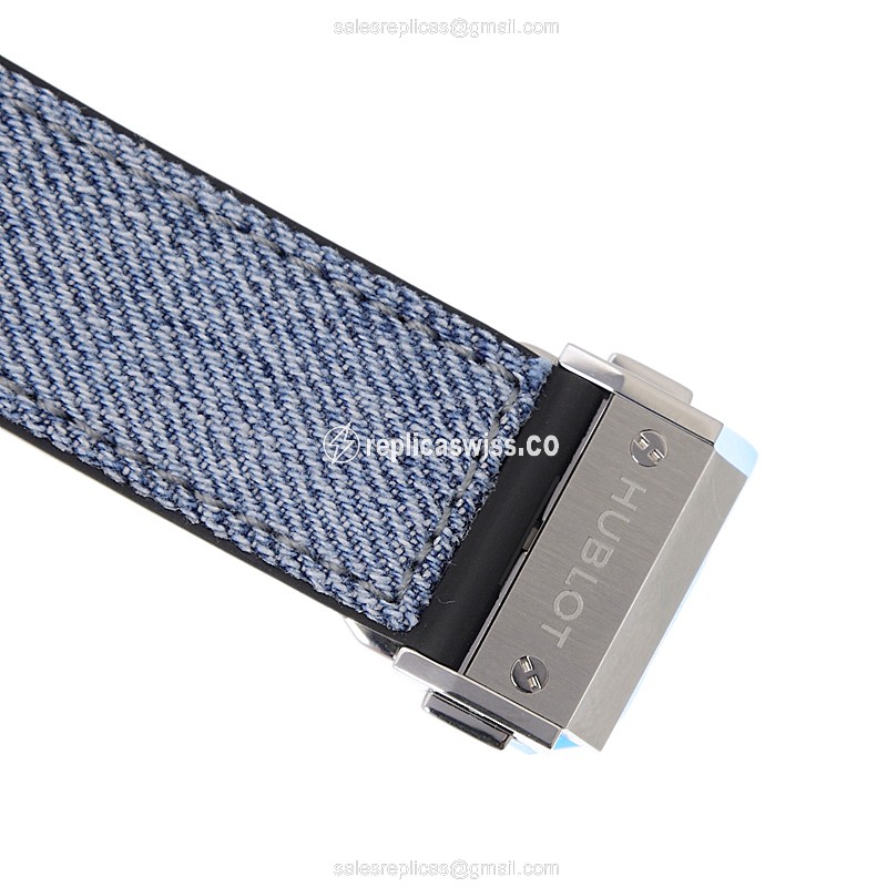 Hublot Big Bang Replica - Automatic - Blue Dial - Jeans Strap - Diamond Case - View 4