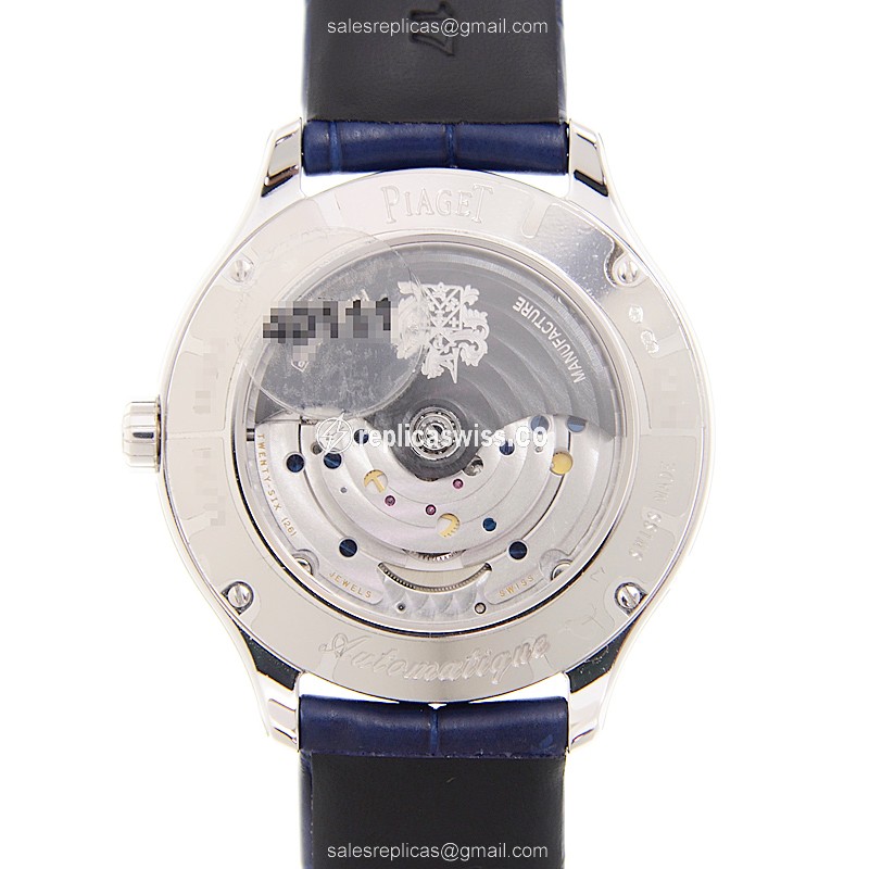 Piaget LIMELIGHT Replica - Automatic - 18kt White Gold - Diamond - White Dial - Blue Alligator Strap - View 3