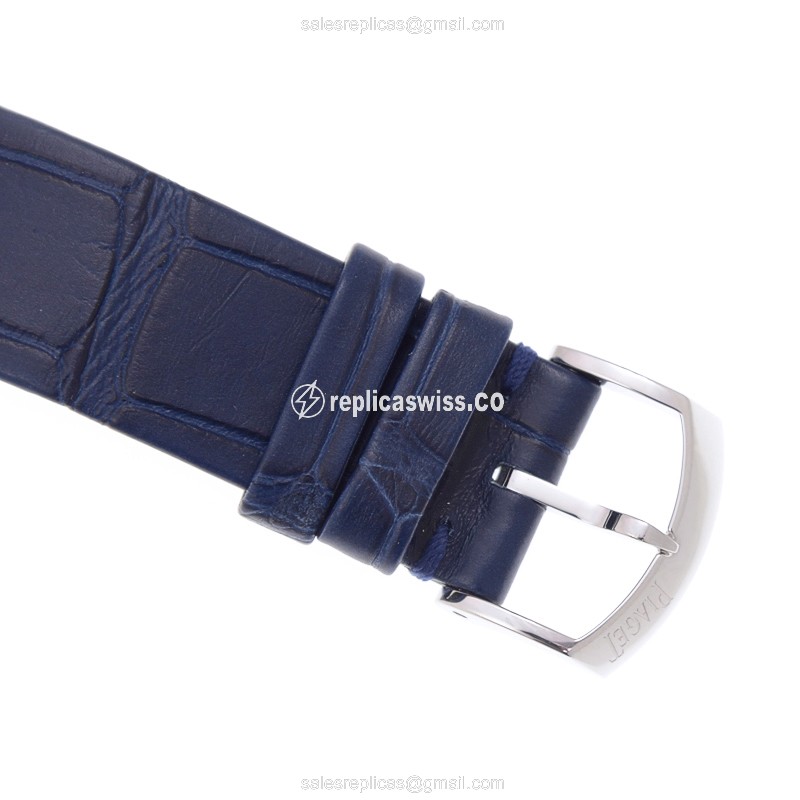 Piaget LIMELIGHT Replica - Automatic - 18kt White Gold - Diamond - White Dial - Blue Alligator Strap - View 4