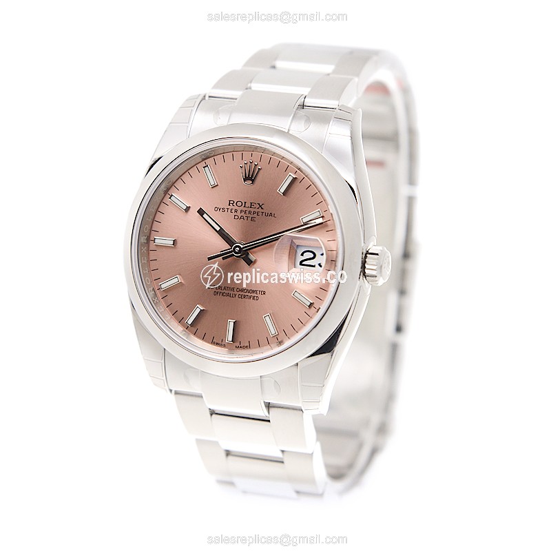 Rolex DATEJUST Replica - Automatic - Steel Case - Pink Dial, Silver Clasp & Steel Strap - View 3