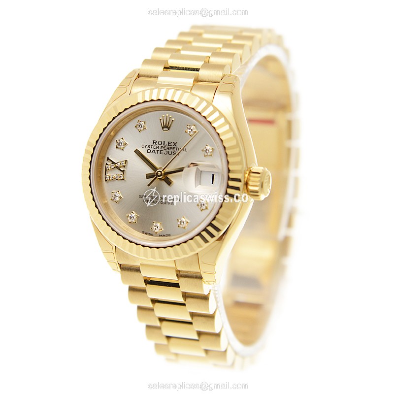 Rolex Lady Datejust Replica - Automatic, Yellow Gold Case & Silver Dial - View 3