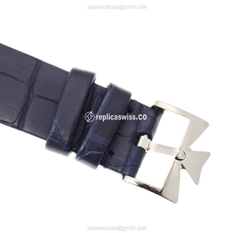 Vacheron Constantin Patrimony Traditionnelle Replica - Automatic - 18kt White Gold & Diamond - White Dial - Blue Alligator Strap - View 4