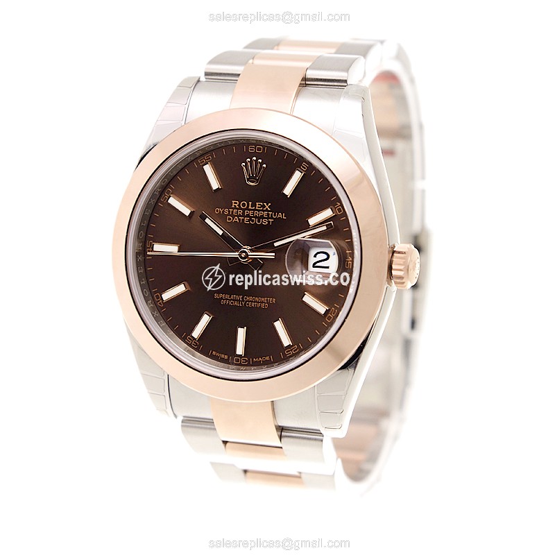 Rolex Datejust Replica - Automatic - 18kt Rose Gold & Steel Case - Brown Dial - View 3