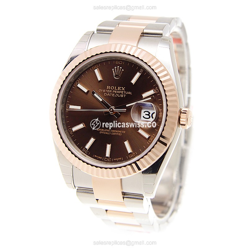 Rolex Datejust Replica - Automatic - 18kt Rose Gold & Steel Case - Brown Dial - View 3