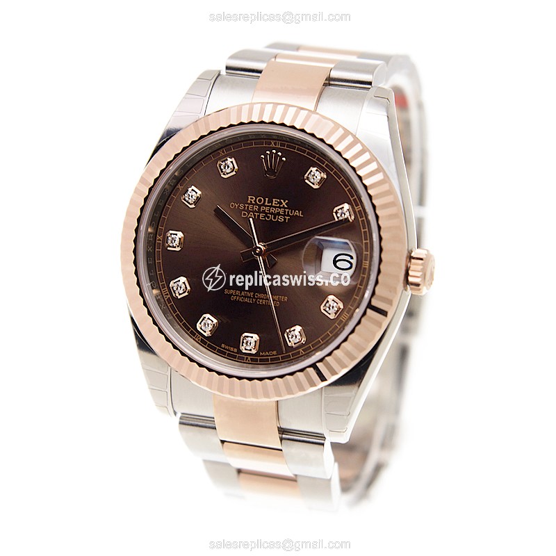 Rolex DATEJUST Replica - 18kt Rose Gold & Steel - Automatic - Brown Dial - View 3