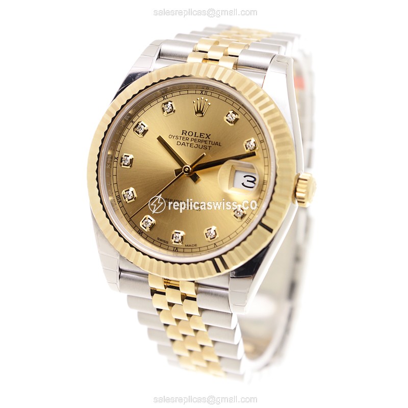 Rolex DATEJUST Replica - 18kt Gold | Steel Case - Automatic | Gold Dial | Gold Clasp - View 3