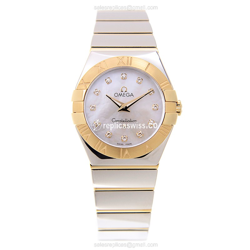 Omega Constellation Replica - Quartz - 18kt Gold & Steel Case - White Dial - Silver Strap - View 2