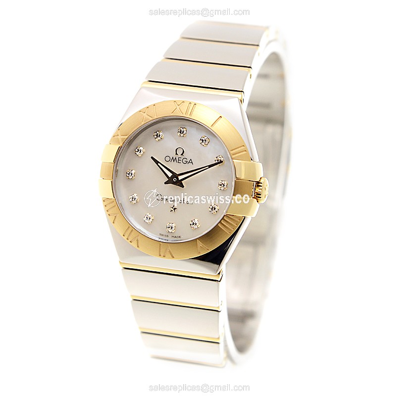 Omega Constellation Replica - Quartz - 18kt Gold & Steel Case - White Dial - Silver Strap - View 3