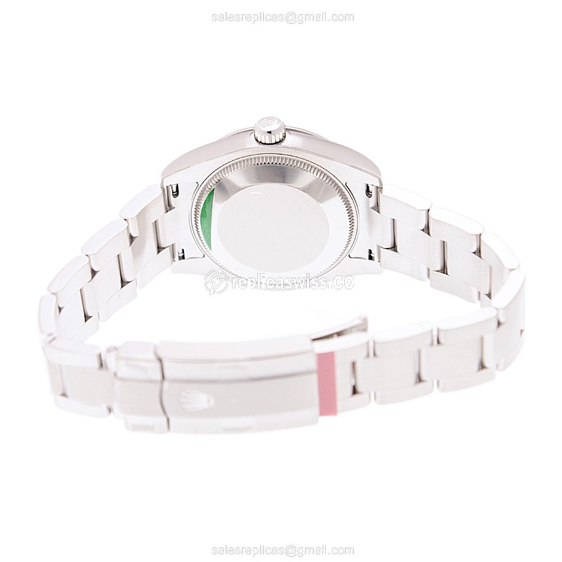 Rolex OYSTER PERPETUAL Replica - Automatic - Steel Case - Black Dial, Silver Clasp & Strap - View 4