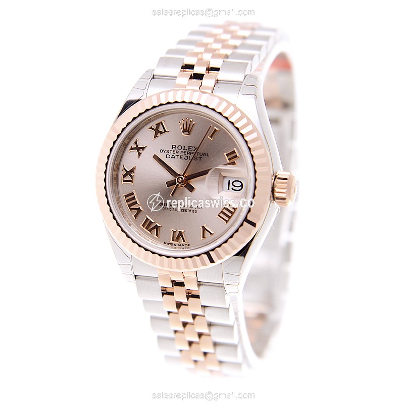 Rolex Datejust Replica - Automatic - 18kt Rose Gold & Steel Case - Pink Dial - View 3