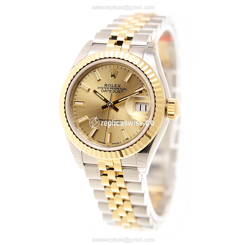 Rolex Datejust Replica - Automatic - 18kt Gold & Steel Case - Gold Dial - View 3
