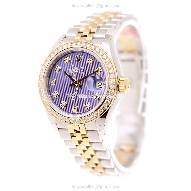 Rolex Datejust Replica - Automatic - Purple Dial, Gold Clasp & Gold Strap - View 3