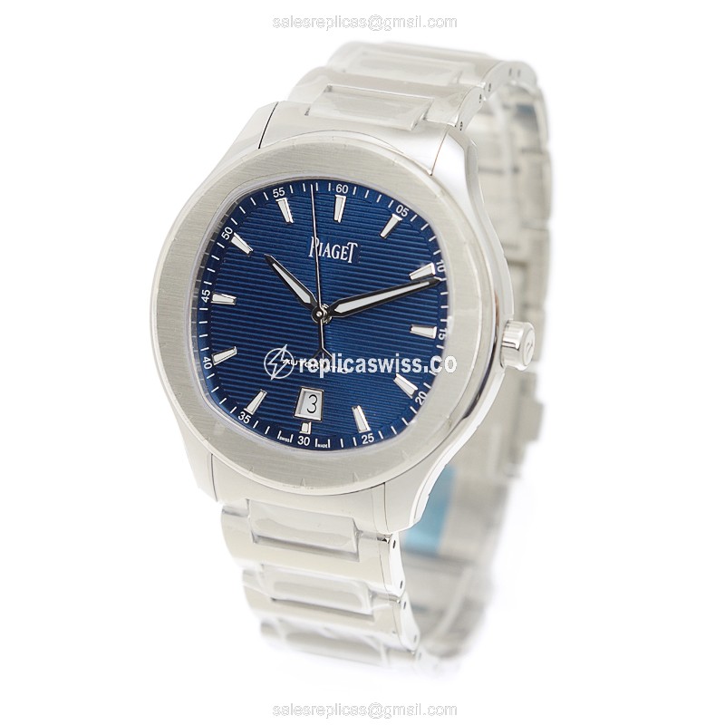 Piaget Polo Replica - Automatic - Blue Dial - Steel Case - Silver Steel Strap - View 3