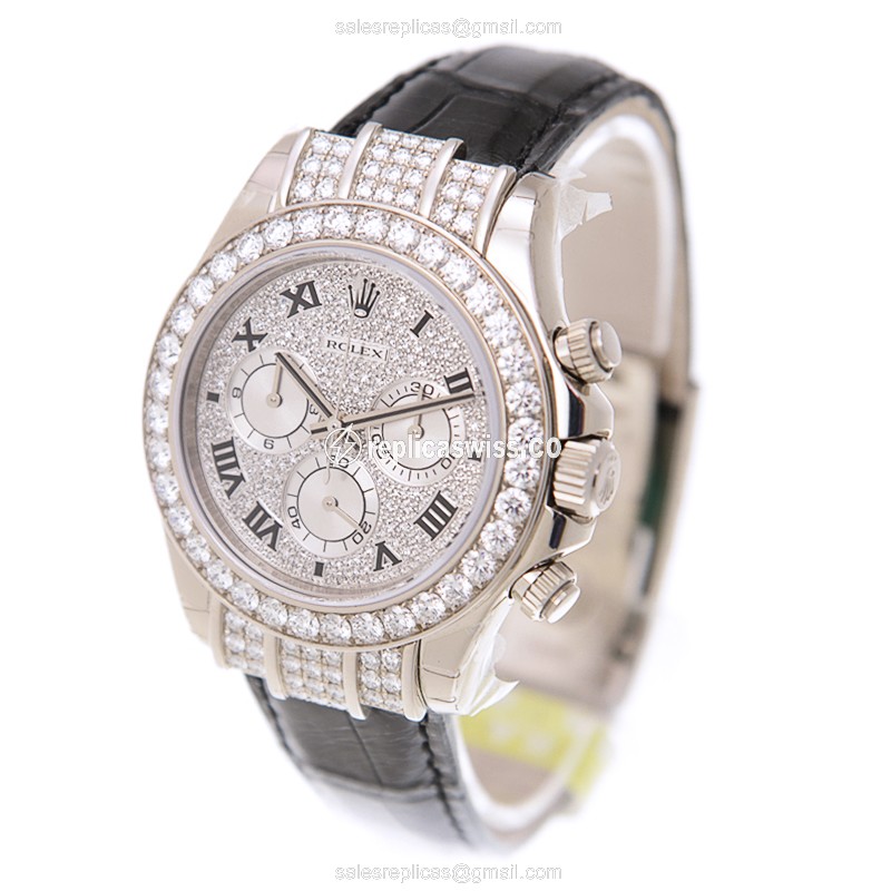 Rolex Daytona Replica - White Gold Case - Diamond Bezel - Silver Dial - Automatic Clasp - View 3