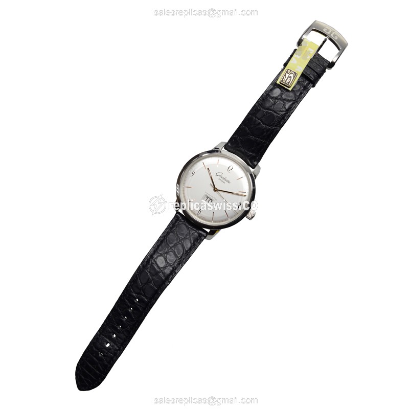 Glashutte Senator Panorama Date Replica - Automatic - Stainless Steel - Silver Dial - Black Alligator Strap - View 2