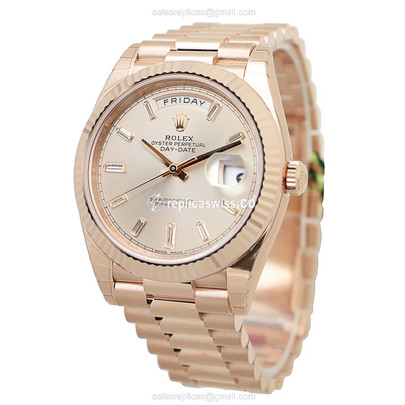 Rolex DAY-DATE Replica - 18kt Rose Gold - Automatic - Pink Dial - Gold Clasp - View 3