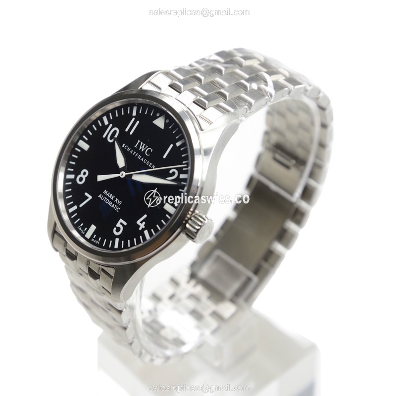 IWC PILOTS Replica - Automatic - Stainless Steel - Black Dial - Silver Steel Strap - View 3