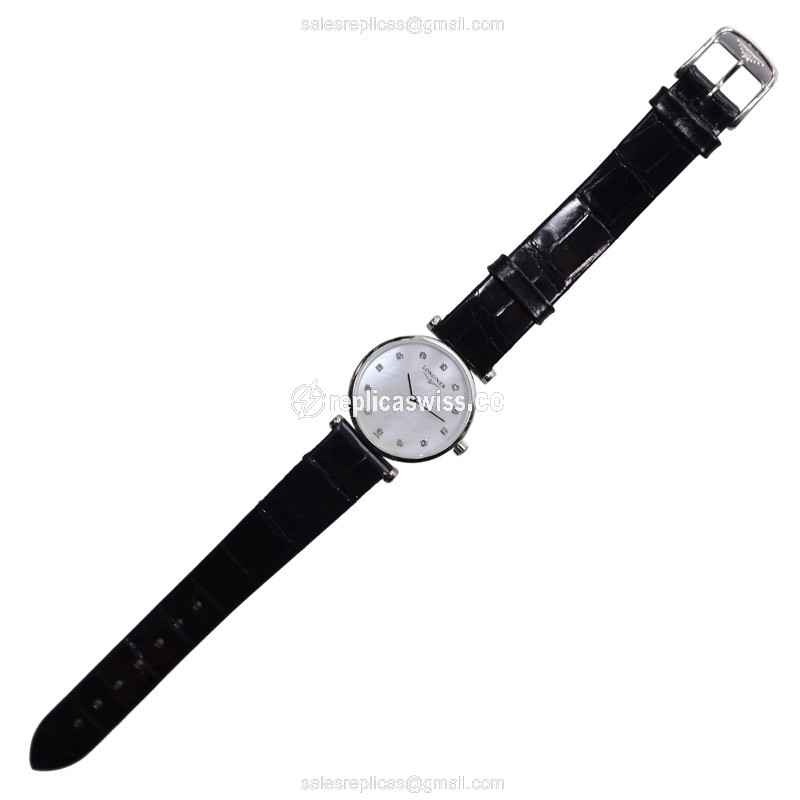 Longines L4.209.4.87.2 Replica - Quartz - Stainless Steel Case - White Dial, Alligator Strap - View 2