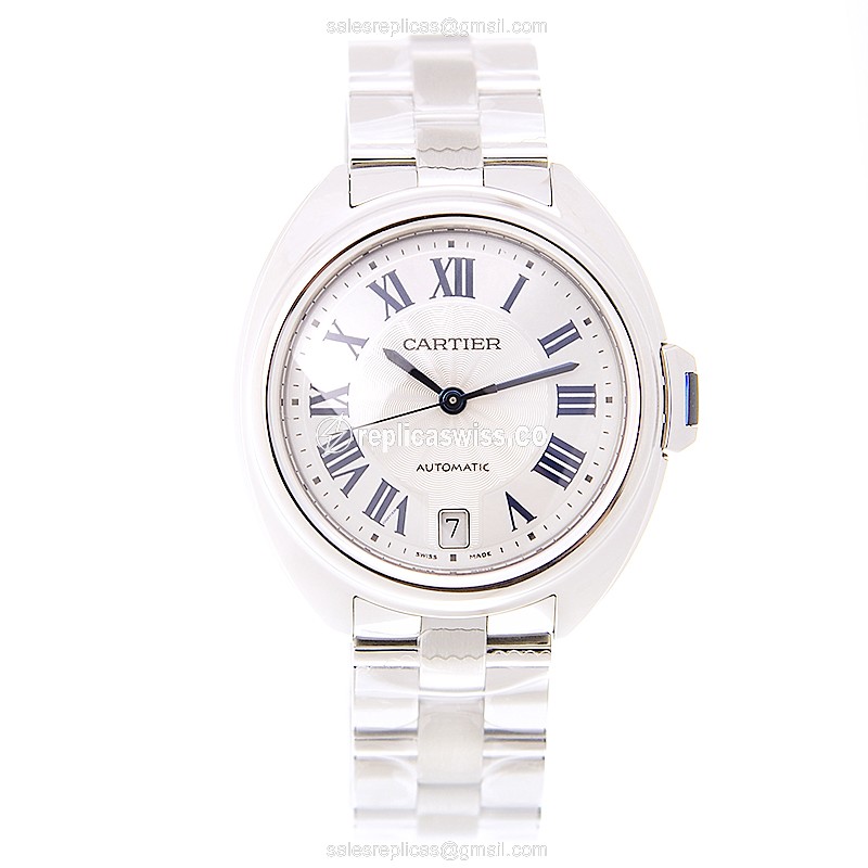 Cartier WSCL0006 Replica - Automatic - Stainless Steel - White Dial - Silver Strap - View 2