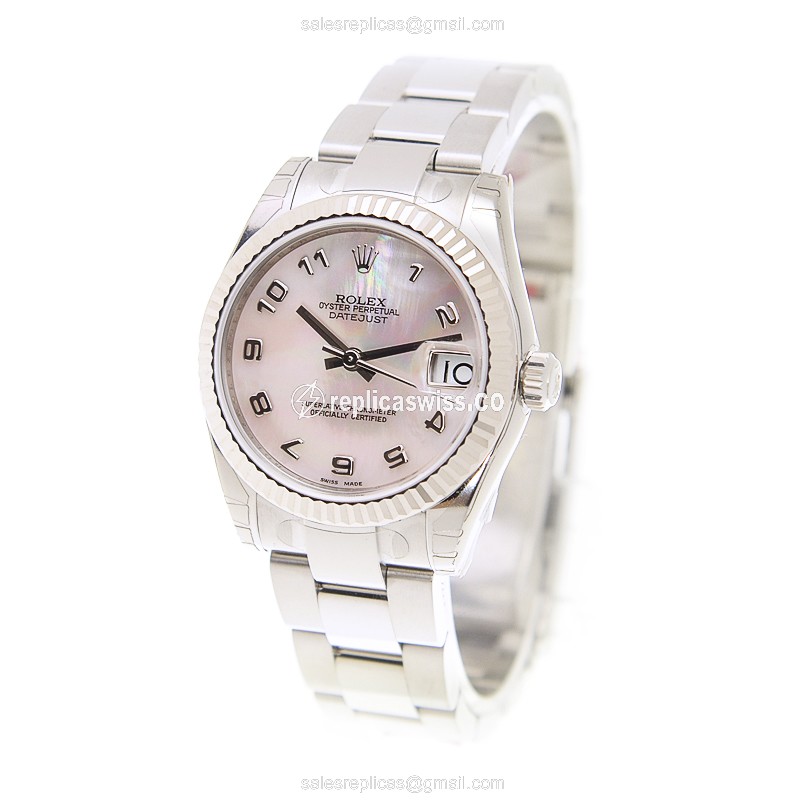 Rolex Lady Datejust Replica | Automatic | 18kt White Gold | Pink Dial | Steel Clasp - View 3