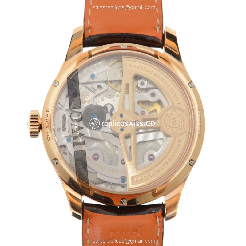 IWC Portuguese Replica - Automatic - 18kt Rose Gold - White Dial - Brown Alligator Strap - View 3