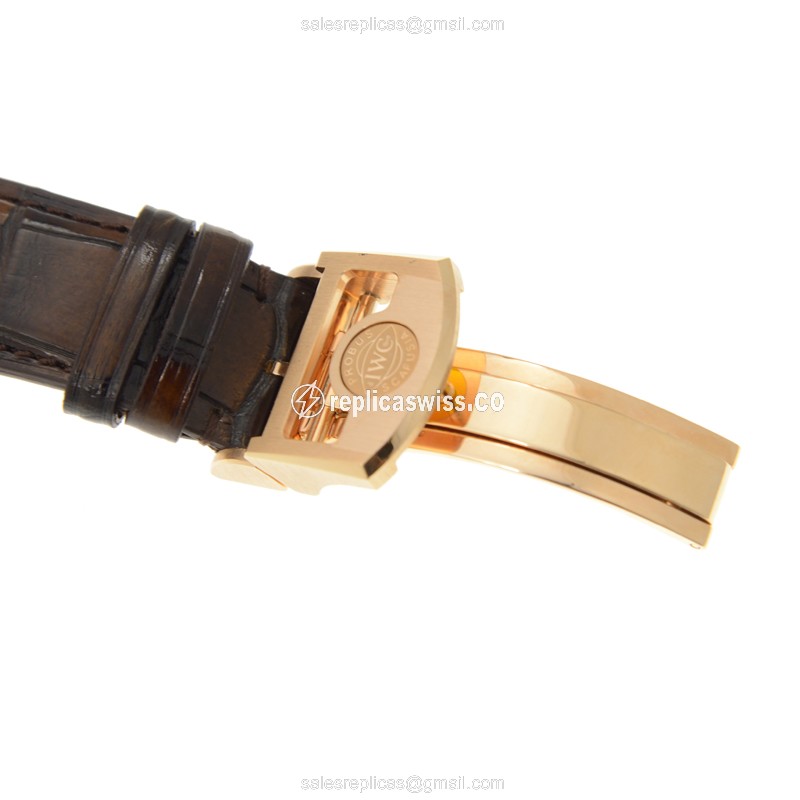 IWC Portuguese Replica - Automatic - 18kt Rose Gold - White Dial - Brown Alligator Strap - View 4