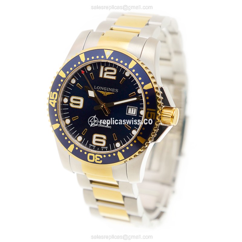 Longines CONQUEST Replica - Automatic - Gold-Plated Case - Black Dial, Gold PVD Strap - View 3
