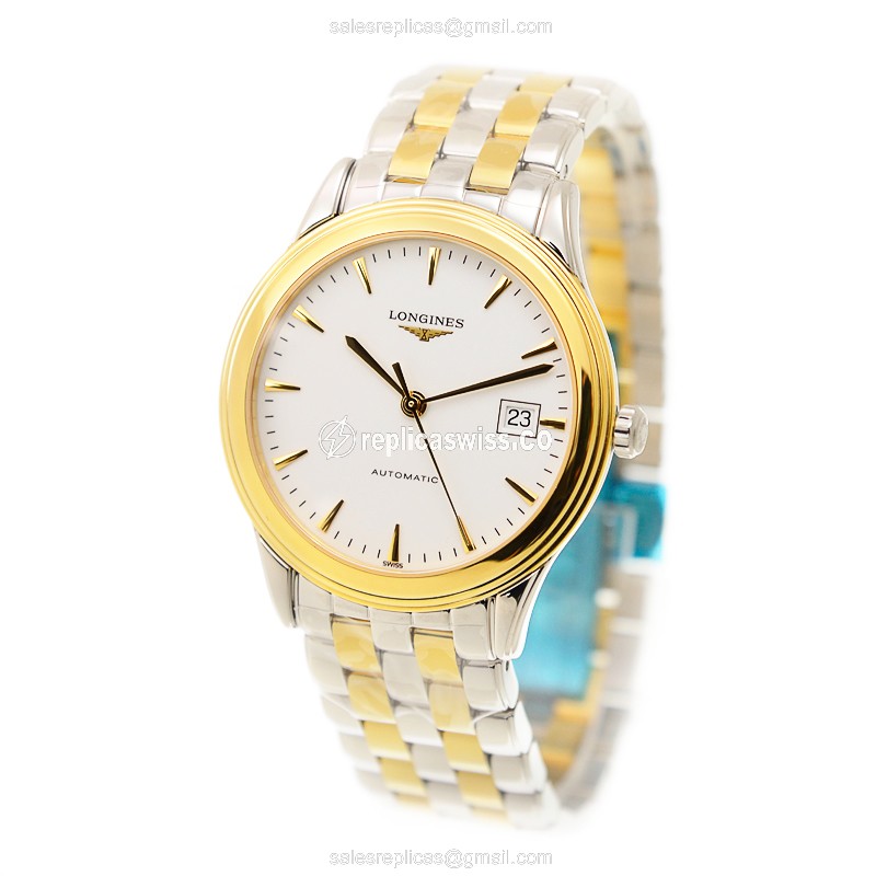 Longines L4.874.3.22.7 Flagship Replica - Automatic - Gold-Plated on Steel - White Dial, Gold Clasp & Gold Strap - View 3