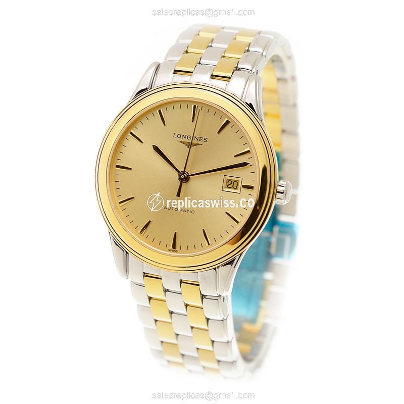 Longines L4.874.3.32.7 Flagship - Automatic - Gold-Plated Case - Gold Dial, PVD Gold Strap - View 3