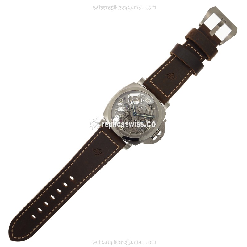 Panerai PAM00578 LUMINOR Replica - Manual - Titanium Case - Skull Dial - Brown Cowhide Strap - View 2