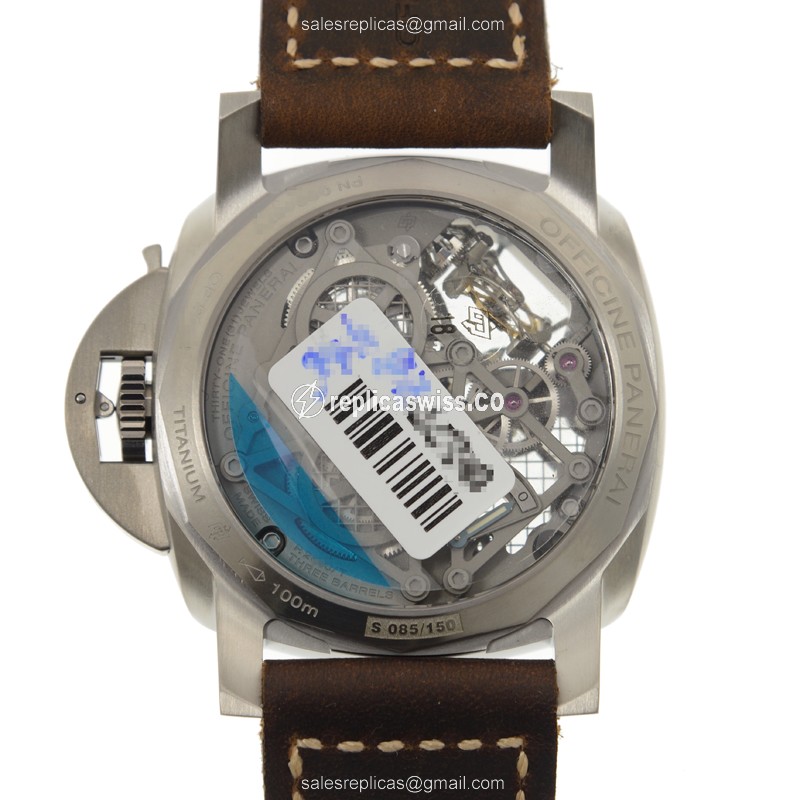 Panerai PAM00578 LUMINOR Replica - Manual - Titanium Case - Skull Dial - Brown Cowhide Strap - View 3