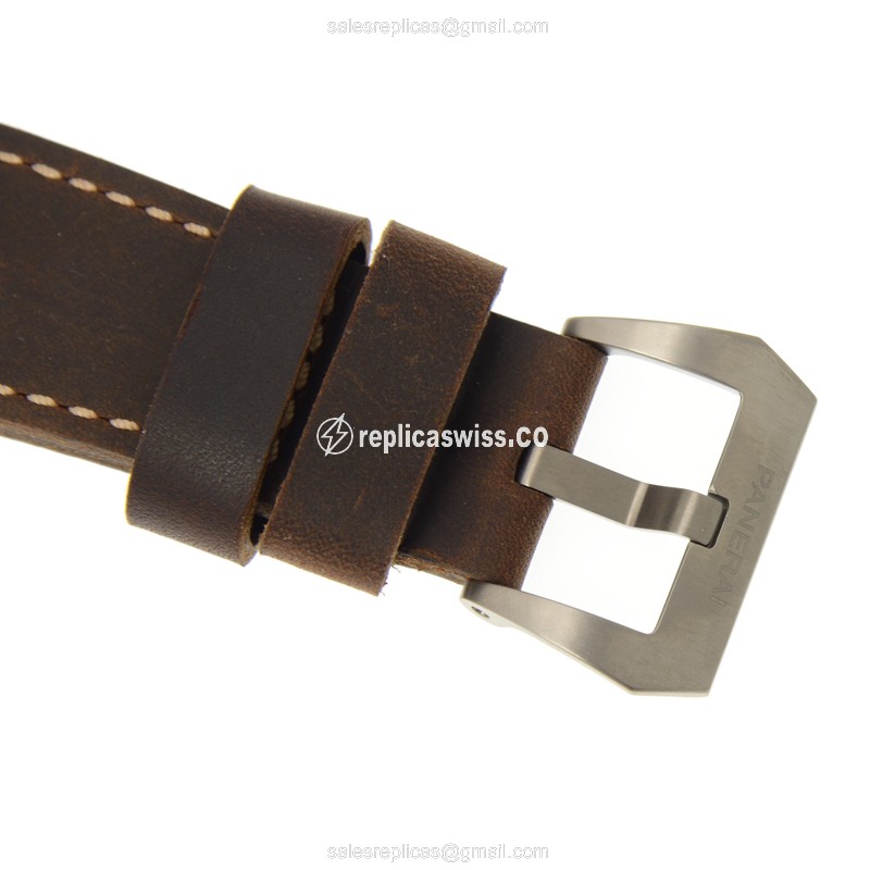 Panerai PAM00578 LUMINOR Replica - Manual - Titanium Case - Skull Dial - Brown Cowhide Strap - View 4