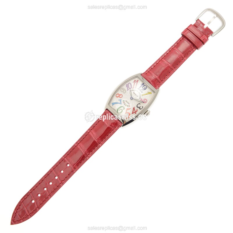 Franck Muller 2852 Replica - Quartz - Stainless Steel Case - White Dial - Red Alligator Strap - View 2
